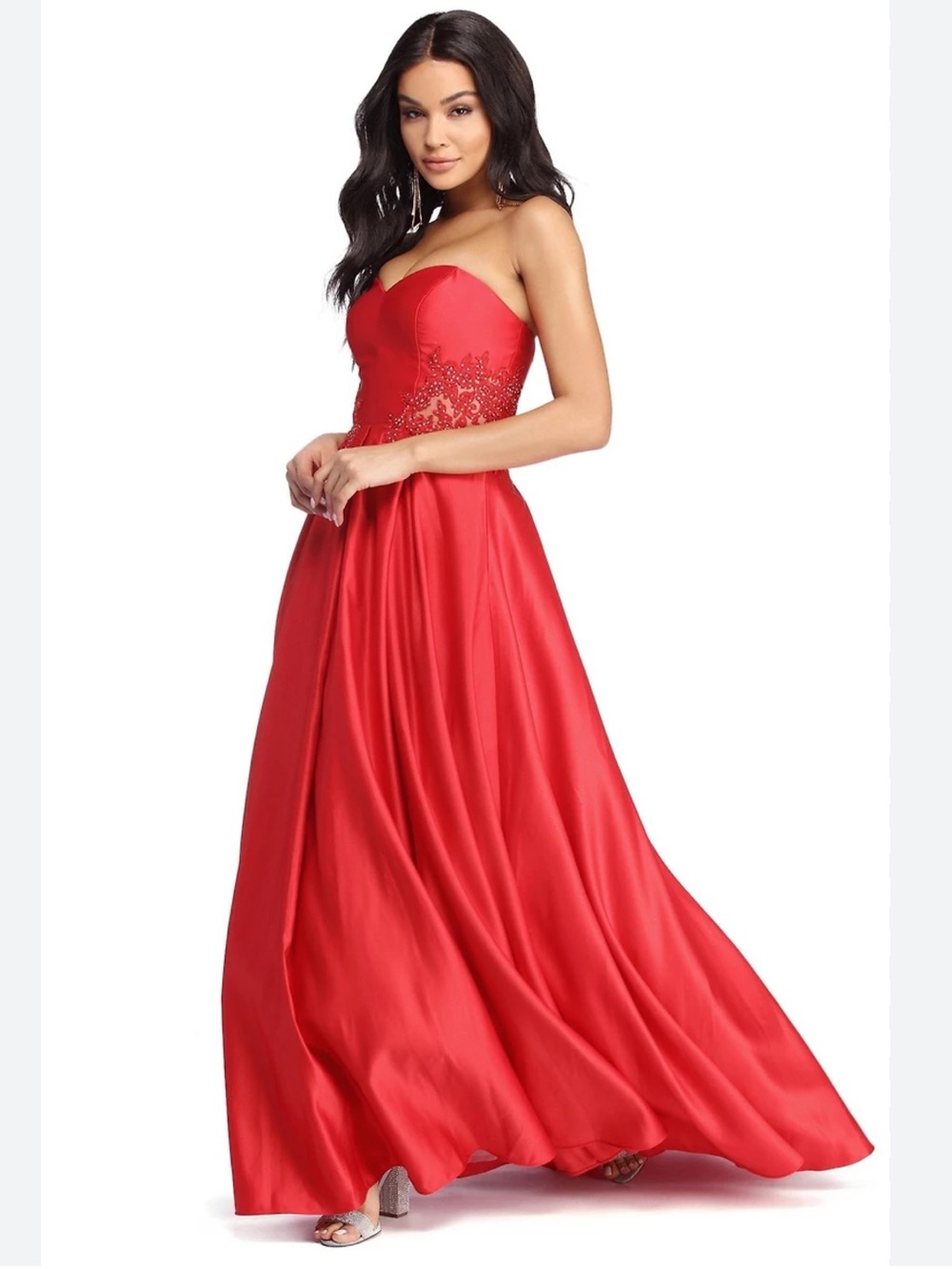NWT Blondie Nites  Red Beaded Satin Prom Dress